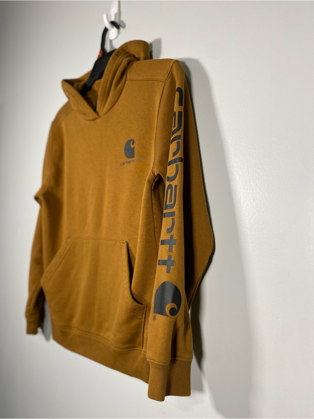 Carhartt Tan/Brown Hooded Sweatshirt with Sleeve Logo